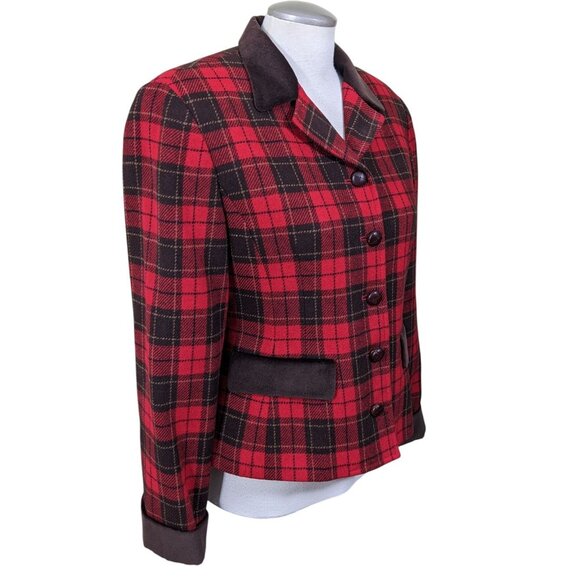 Vintage Liz Sport Plaid Blazer Wool Red Tartan Womens 6 Academia Preppy Holidays - Picture 2 of 6